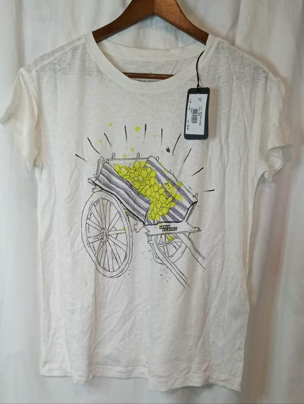 NWT Armani Exchange White TShirt Lemon Cart Summer Designer Luxury XS Oversized - Picture 4 of 11